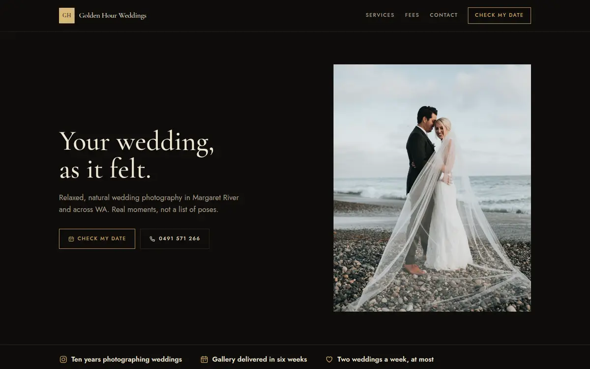 Golden Hour Weddings, Margaret River, Ember design