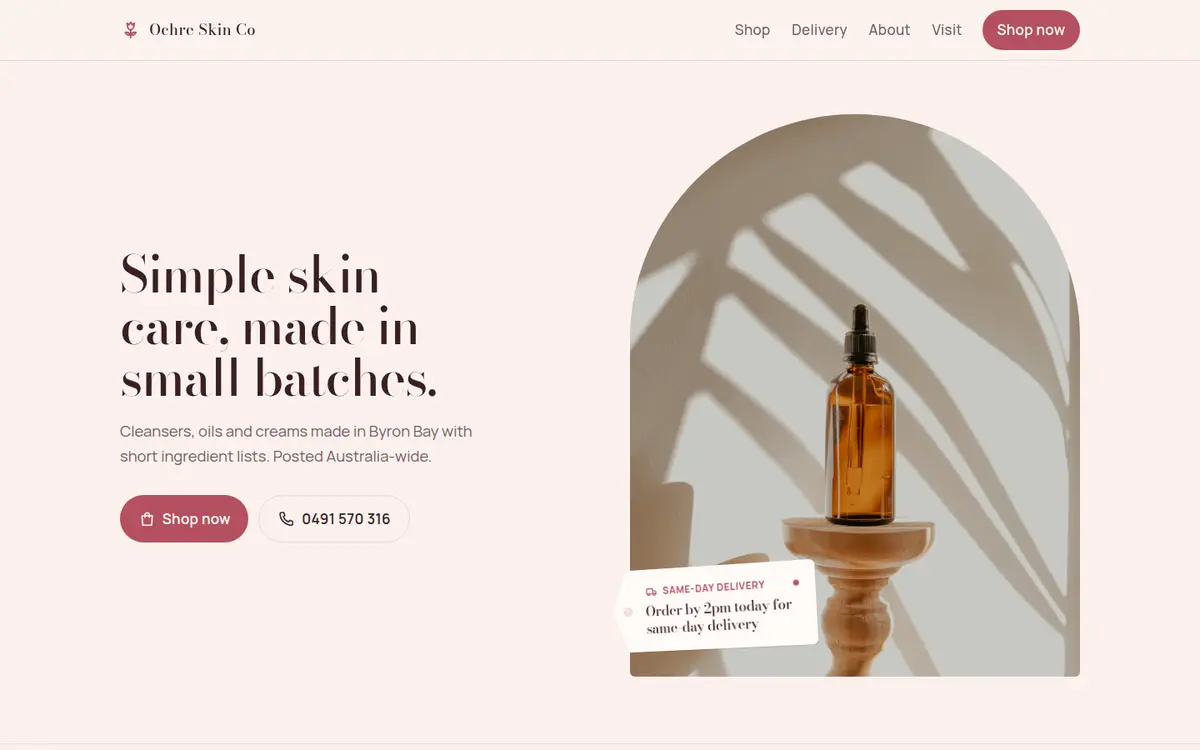 Ochre Skin Co, Byron Bay, Blush design
