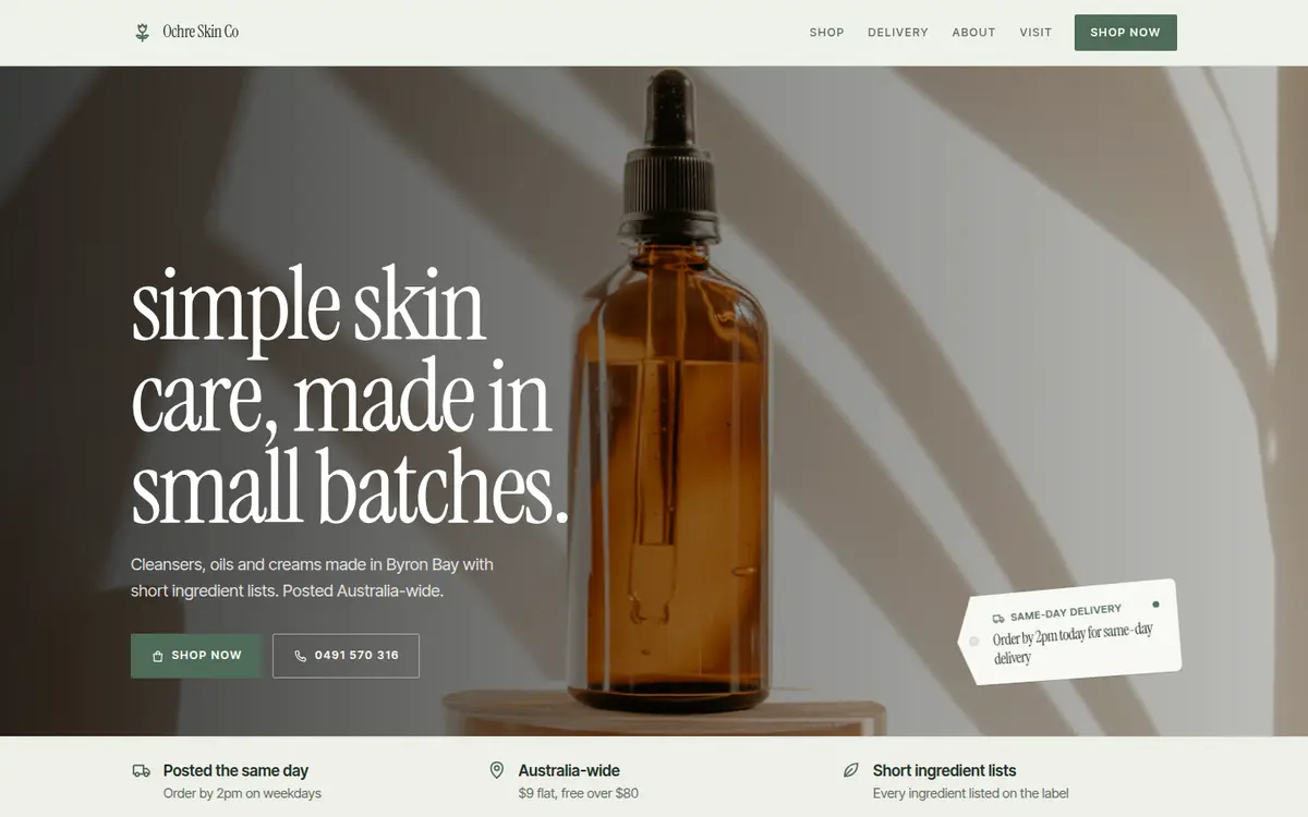 Ochre Skin Co, Byron Bay, Sage design